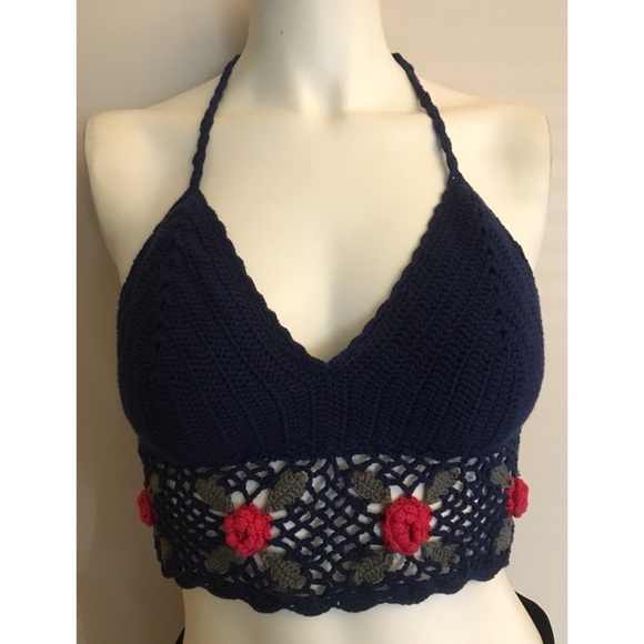 unknown Tops - Crochet halter crop top small/medium C cup